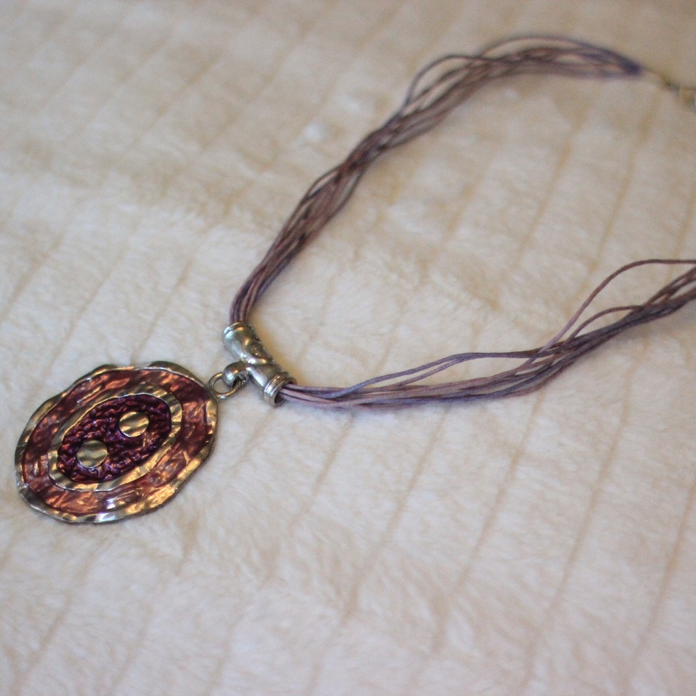 Purple String Necklace with Brass Colored Charm